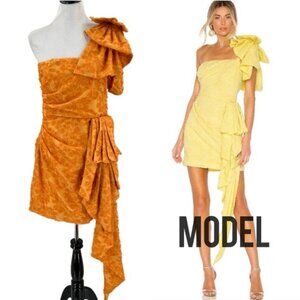 NWT Atoir Guiding Light One Shoulder Ruffle Mini Dress XS Orange 2 Bow